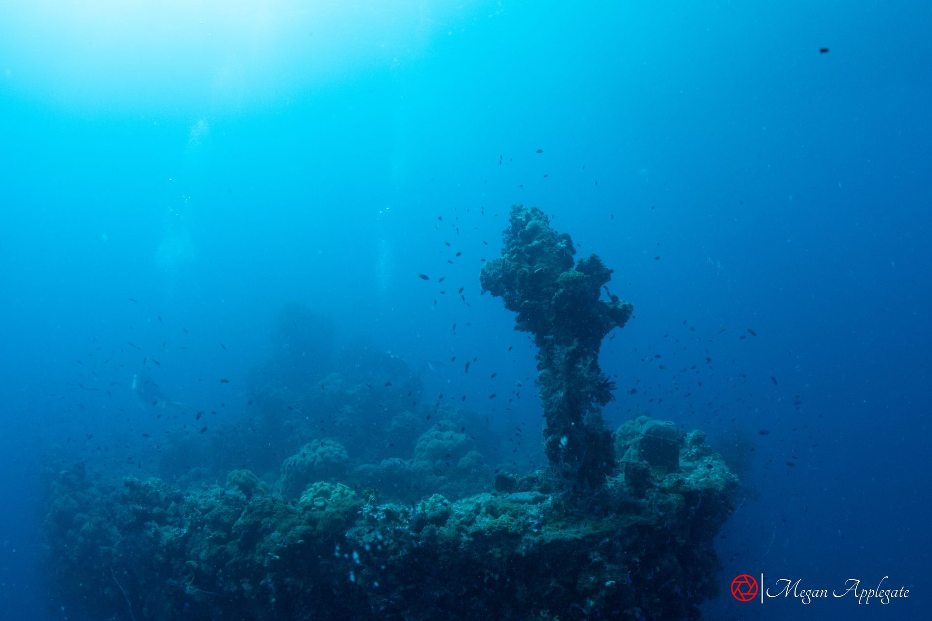 A coral-covered kingpost on a Chuuk wreck